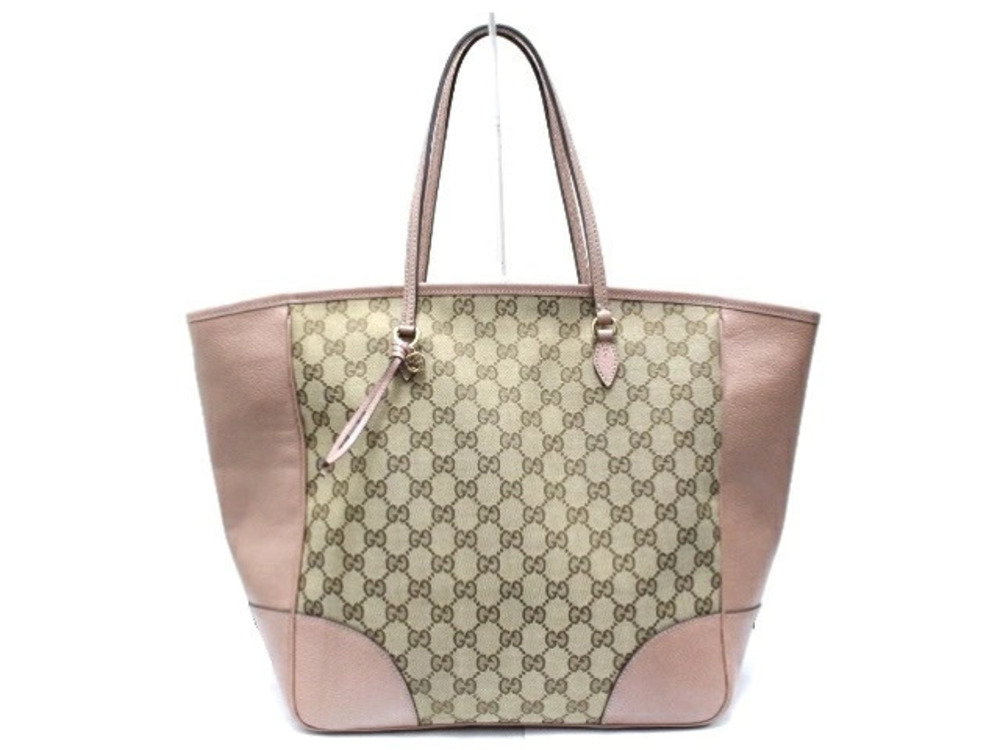 Gucci Tote Bag GG Canvas Calfskin Pink Beige Cream